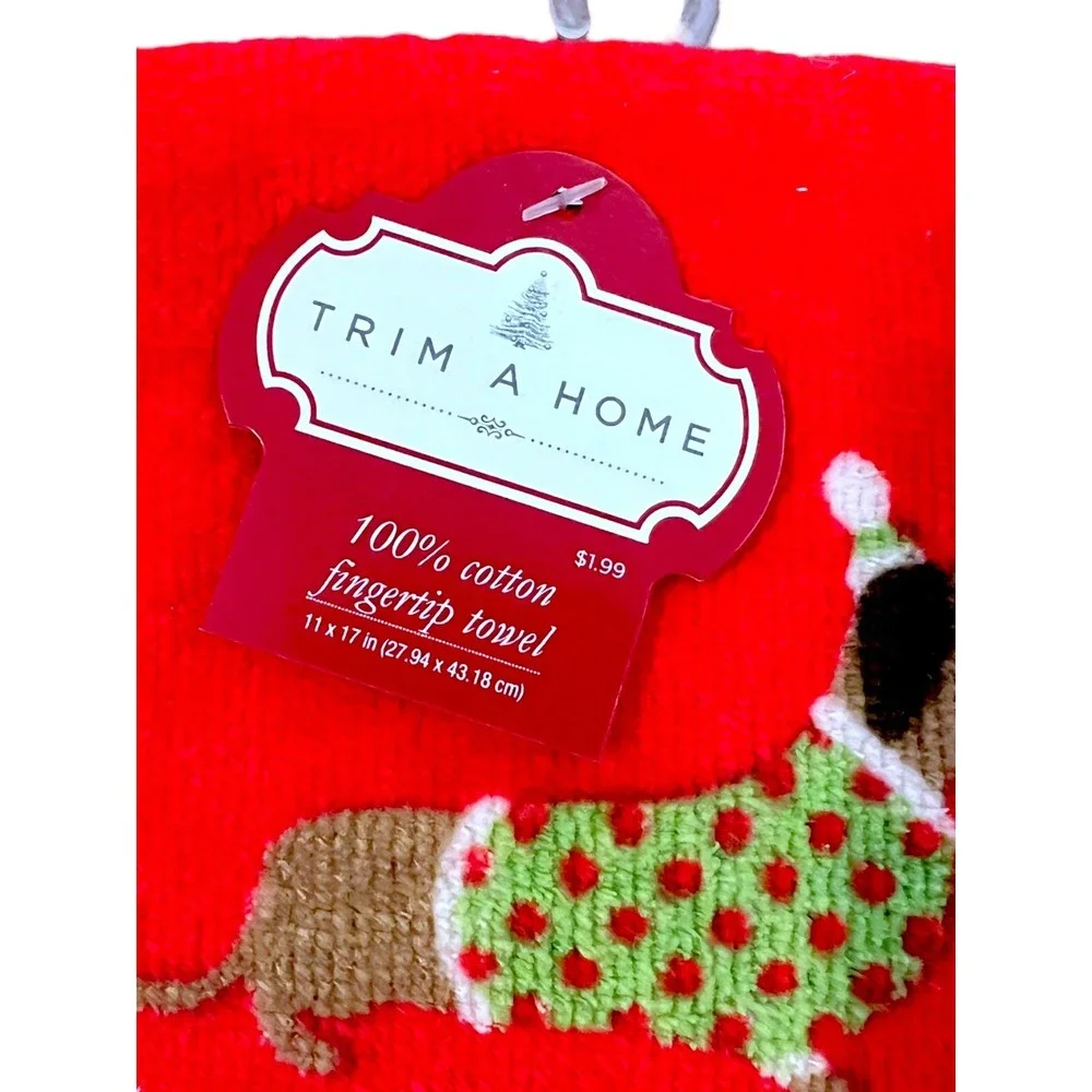 2 NEW Kmart Trim A Home Holiday Dachshund Fingertip Towels 11x17